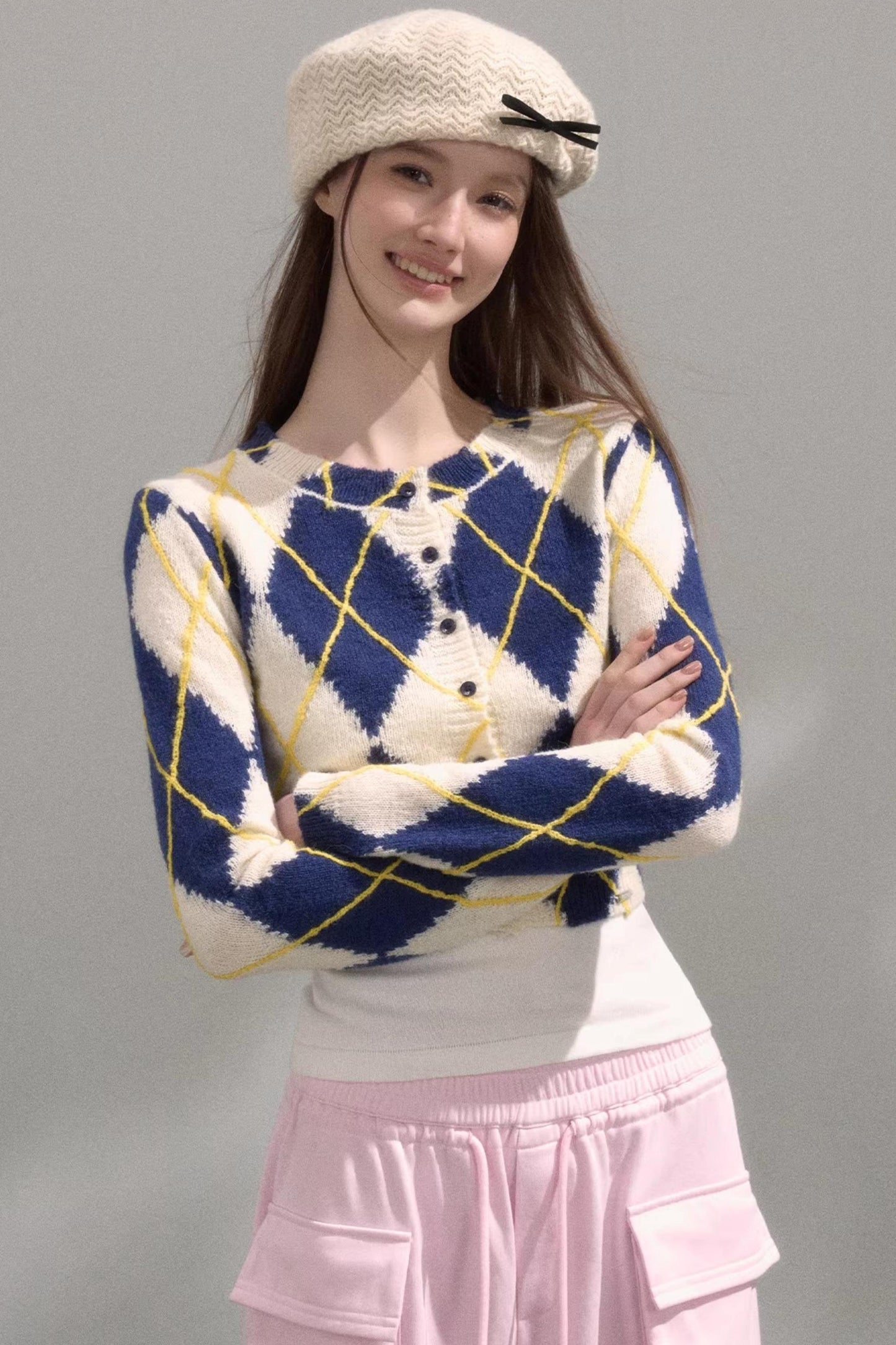 Retro Quilted Knit Sweater