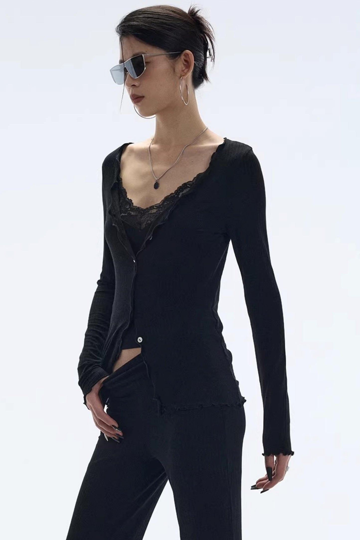 Lyocell Ruffled Long Sleeve Cardigan