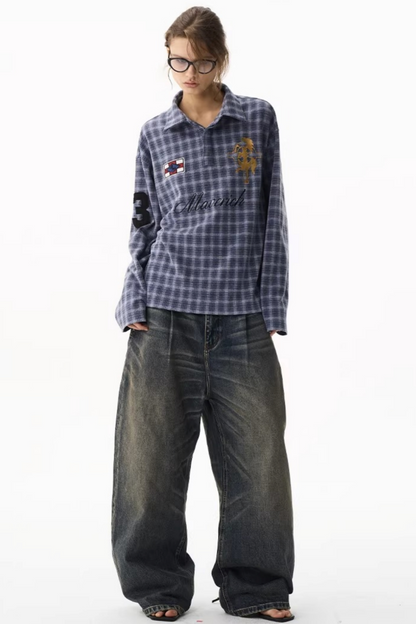 American Retro Plaid Polo Shirt
