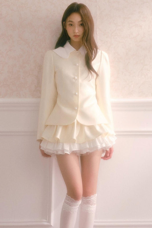 Satin Doll-Neck Jacket Set-Up