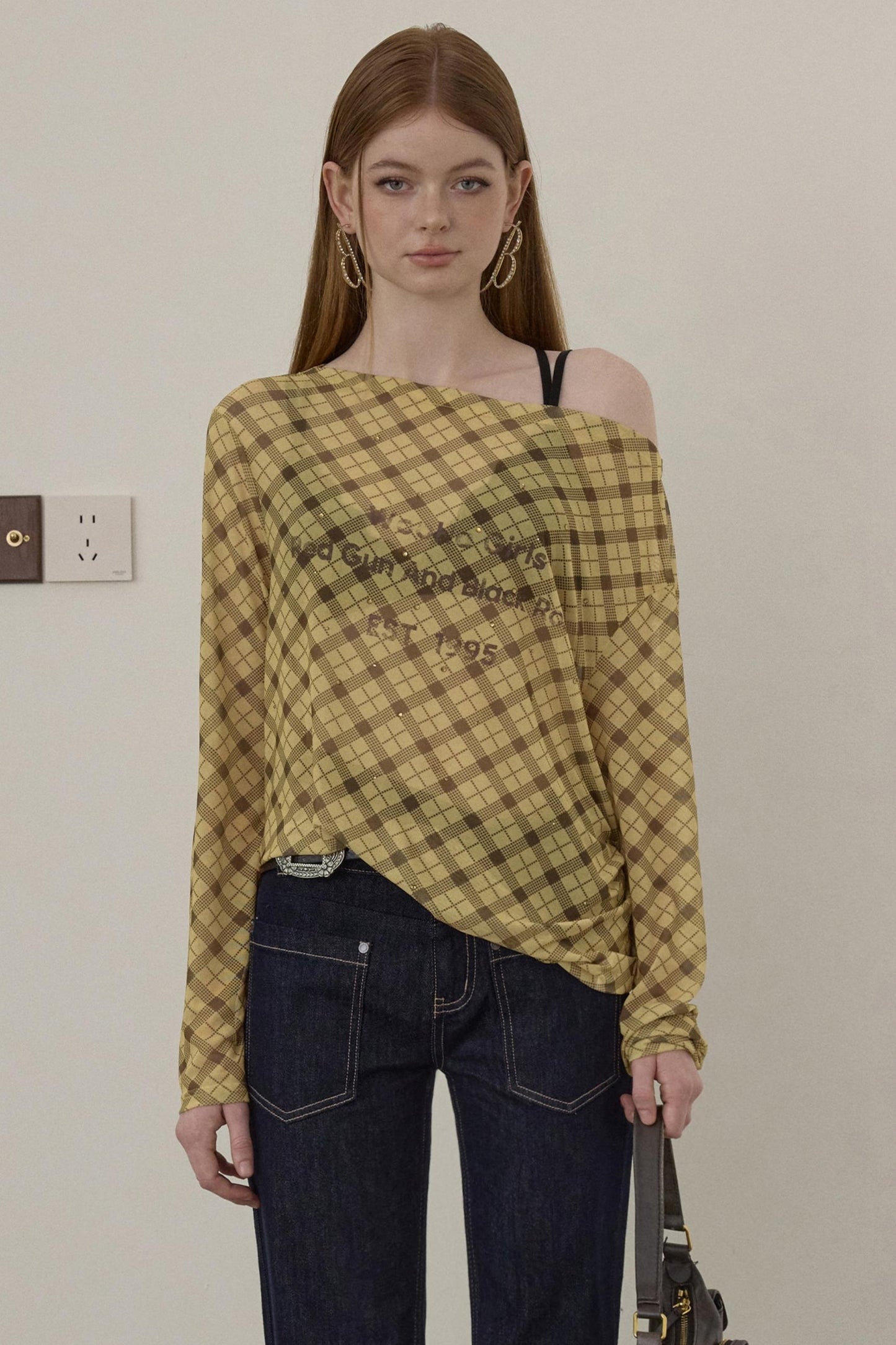 Wooha Retro Plaid Long Sleeve T-Shirt