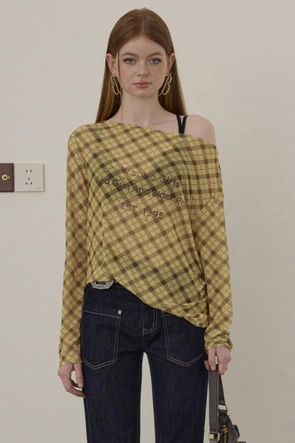 Wooha Retro Plaid Long Sleeve T-Shirt