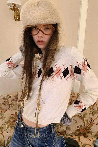 White Diamond Wool Knit Sweater