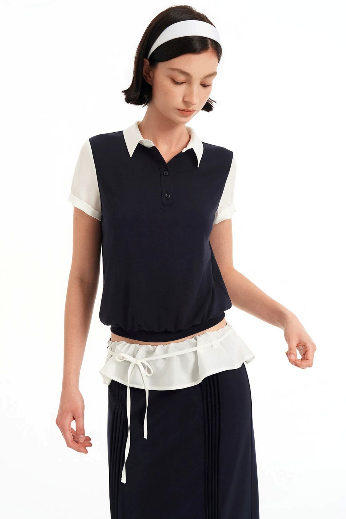 Contrast Patchwork Polo Top Set-Up