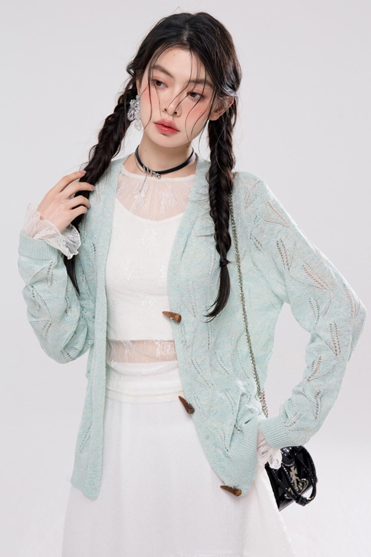 Airy Leaf Lace Knit Cardigan