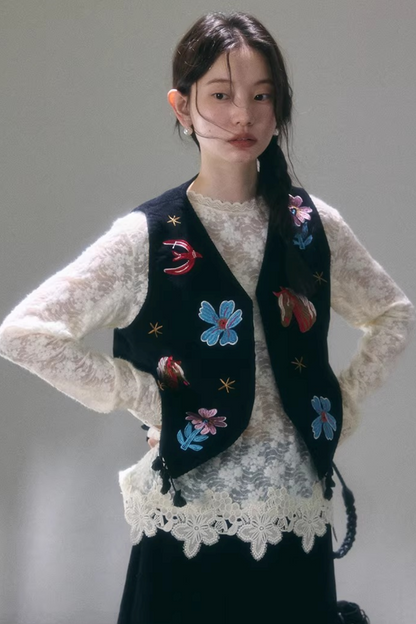 Starry Night Embroidered Vest Set-Up