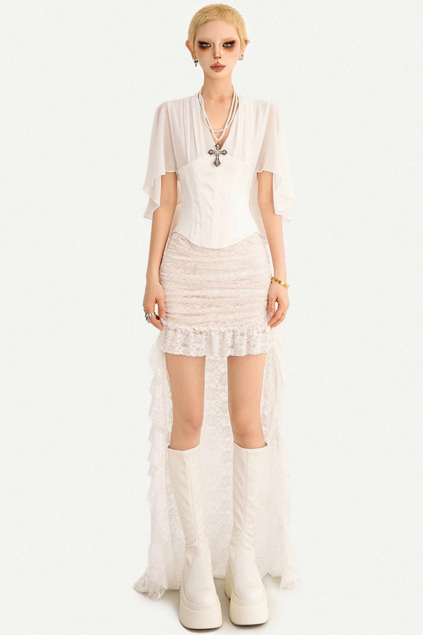 Irregular Lace Ribbon Skirt