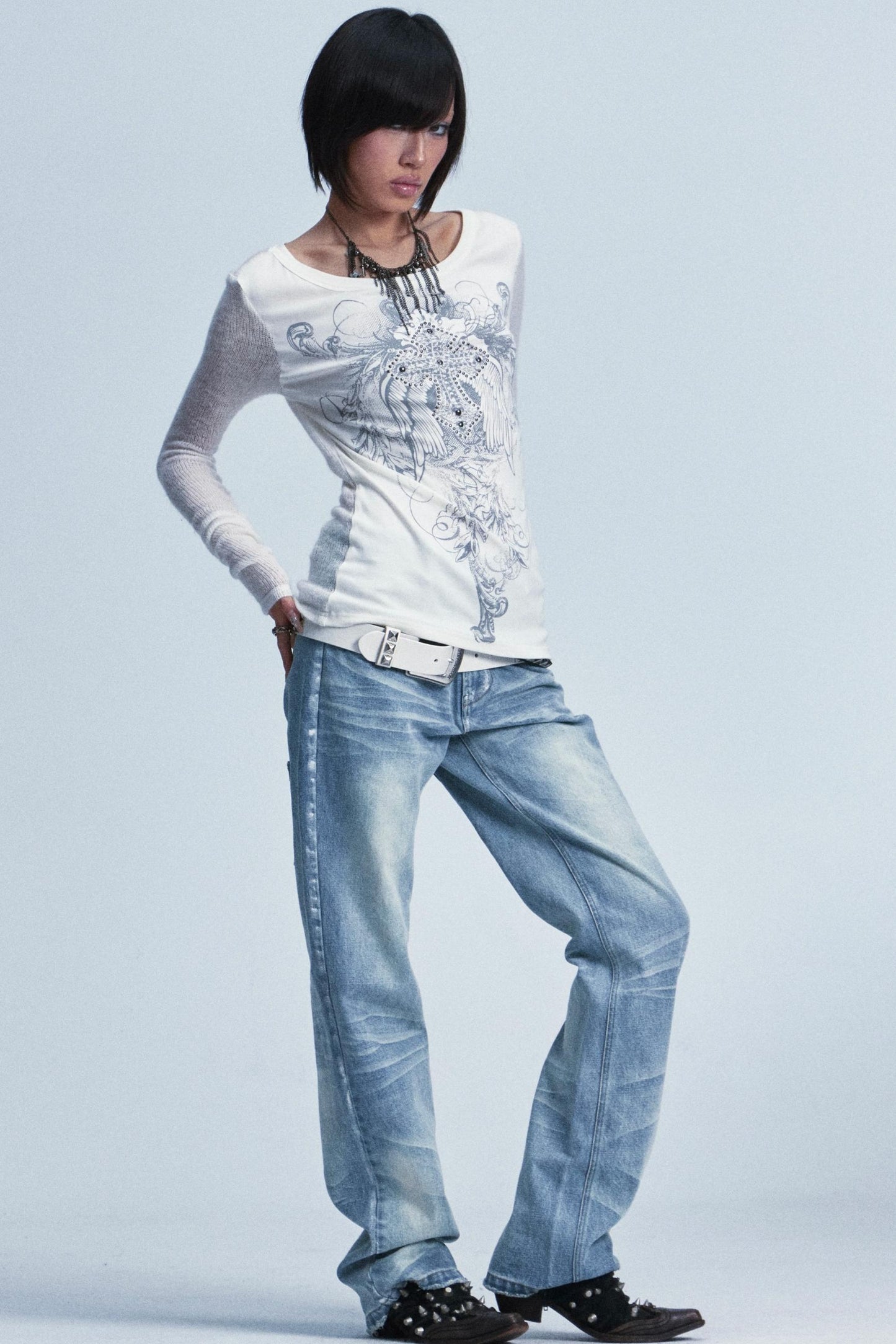 Knitted Mesh Rivet Sweater