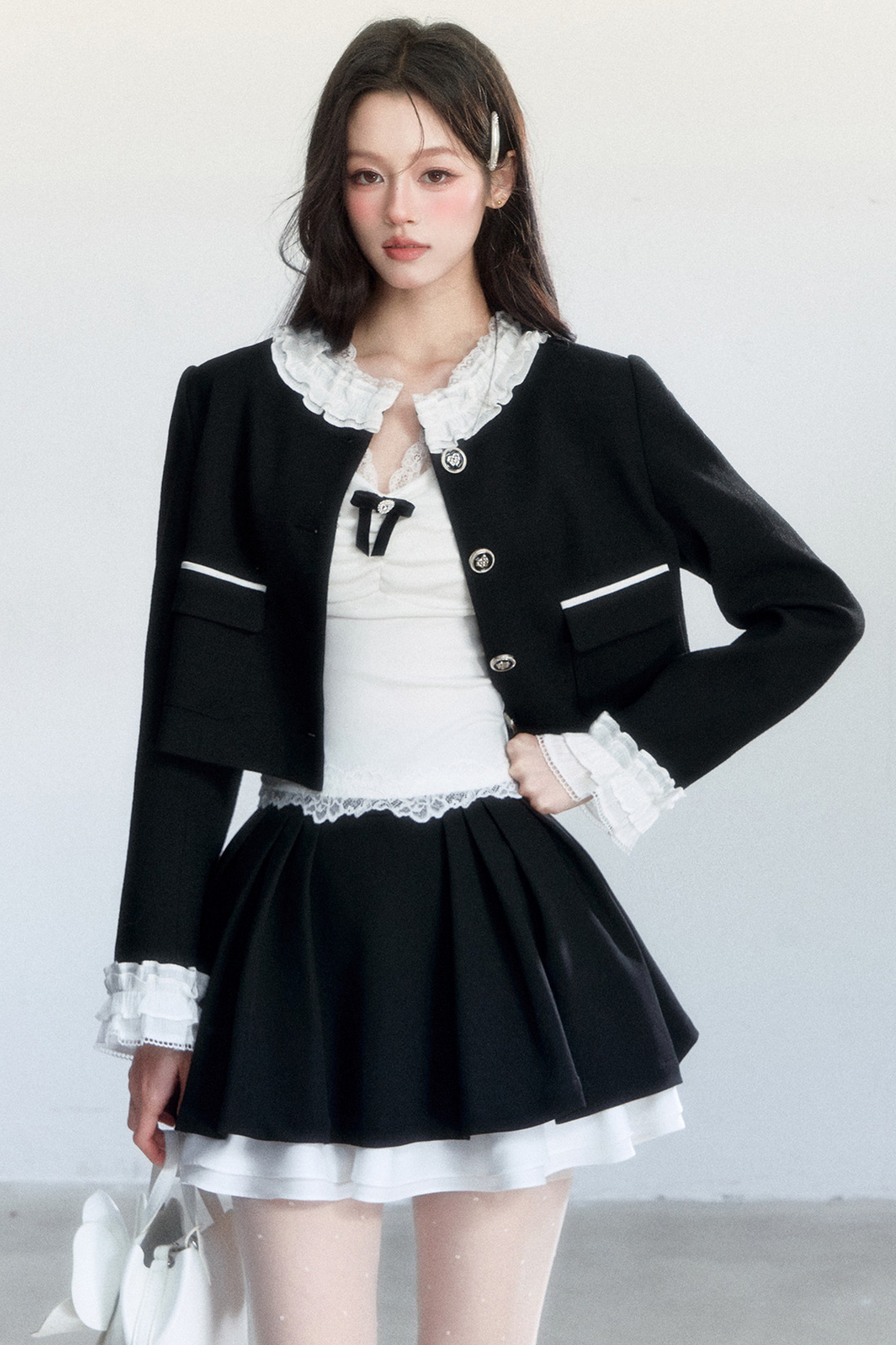 Ink-Colored Rose Lace Jacket Set-Up
