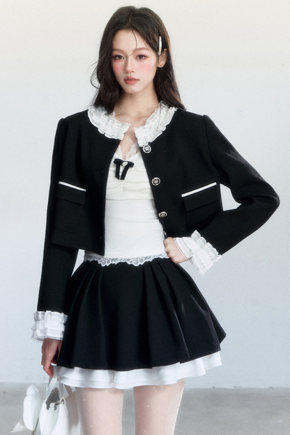 Ink-Colored Rose Lace Jacket Set-Up