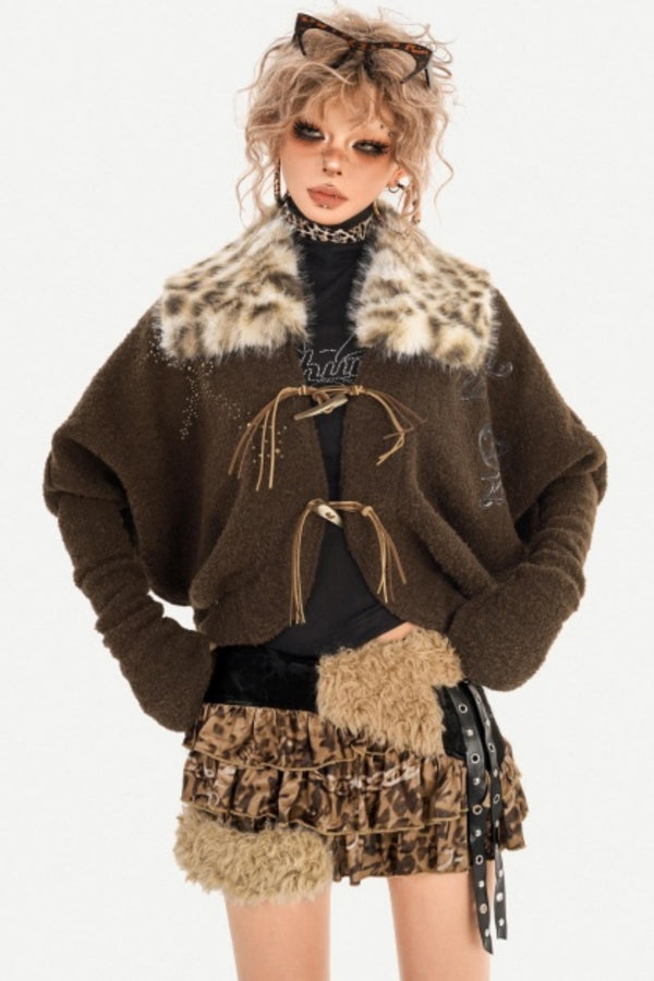 Retro Patchwork Fur Collar Jacket