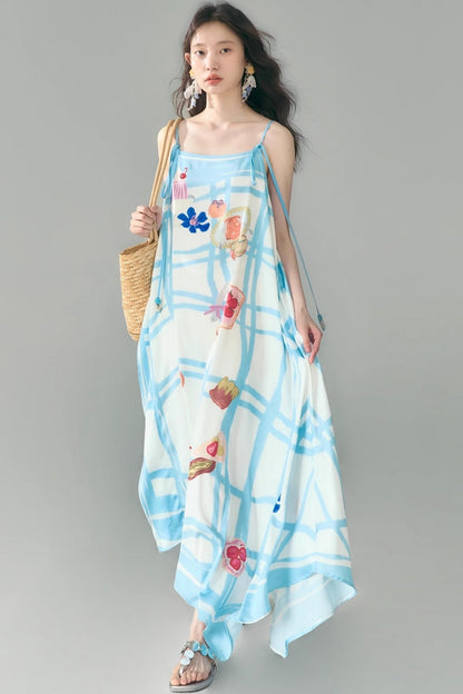 Bread Print Plaid Satin Slip Dress Set-Up