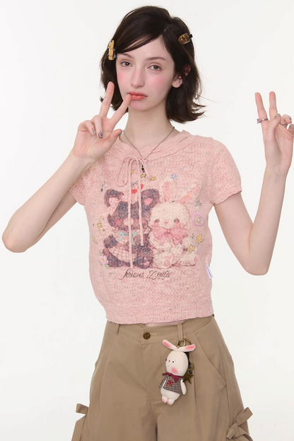 Retro Pink Bear and Rabbit Top
