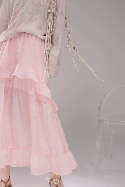 Pink Lyocell Pleated Skirt