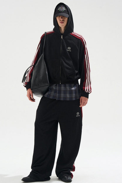 Raw Edge Contrast Hooded Cardigan