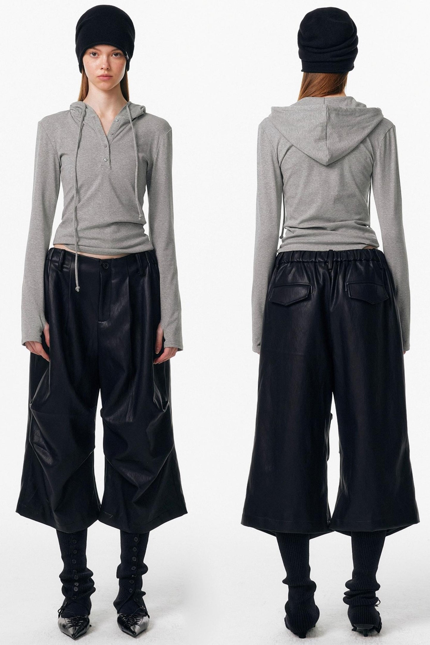 Irregular Pleated Leather Pants