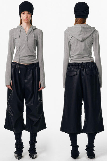 Irregular Pleated Leather Pants