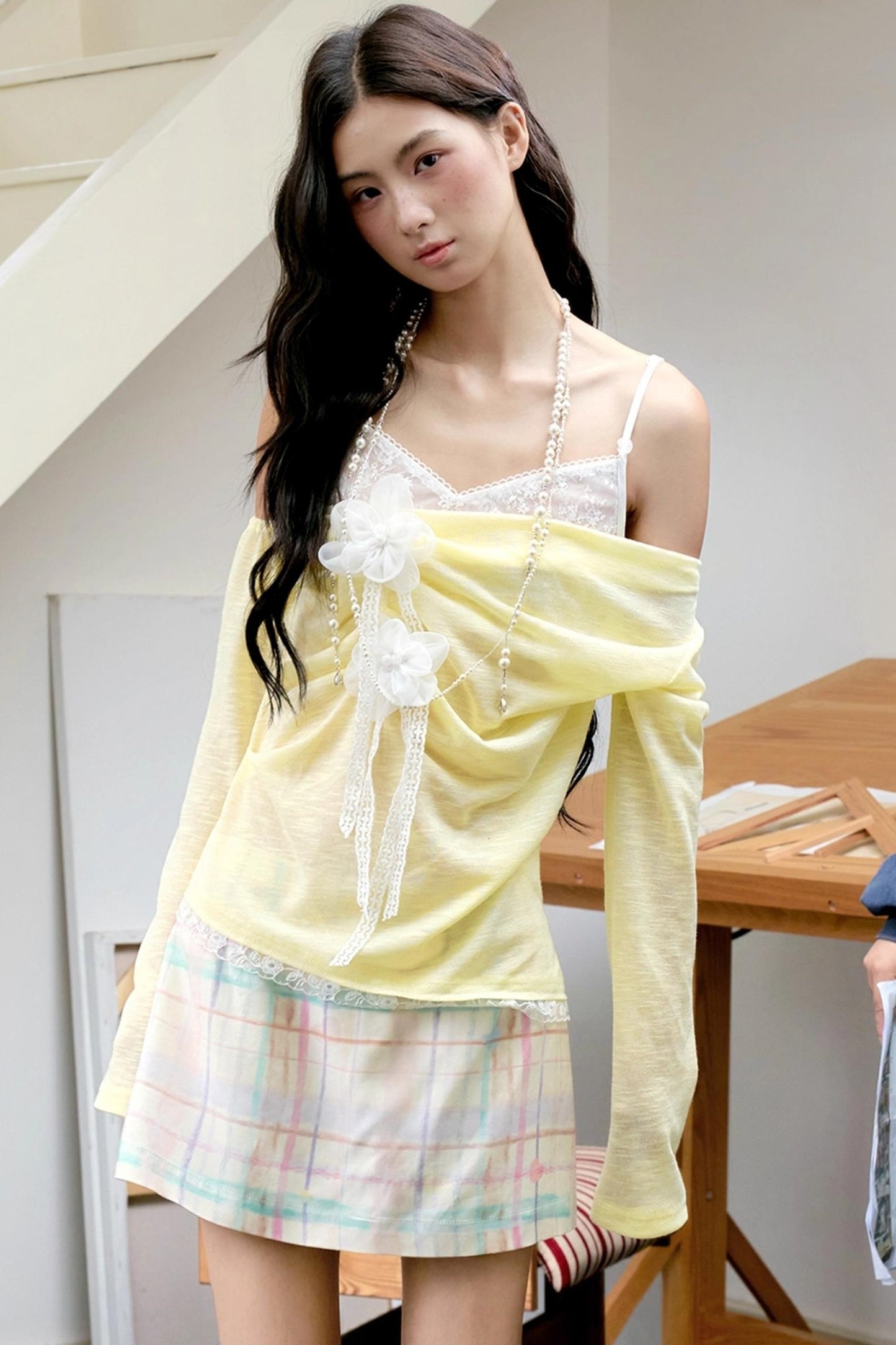 Pale Yellow Lace Knitted Top
