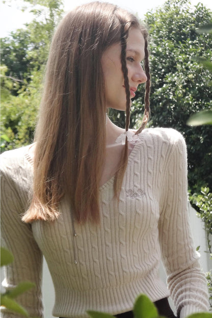 Flower V-Neck Knit Sweater