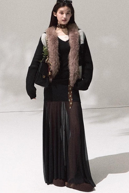 High-Waisted Knit Mesh Skirt