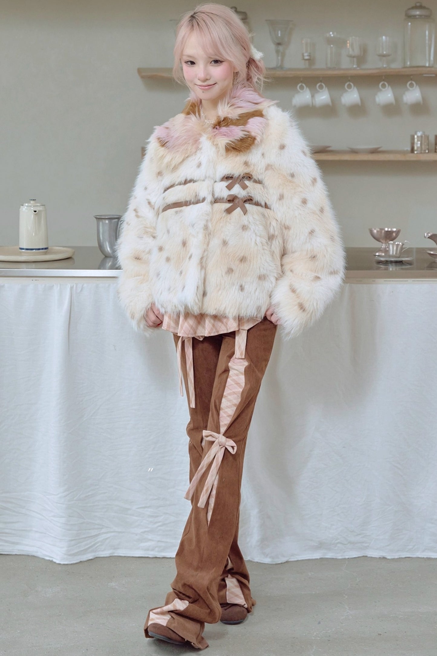 Brown Polka Dot Fur Coat