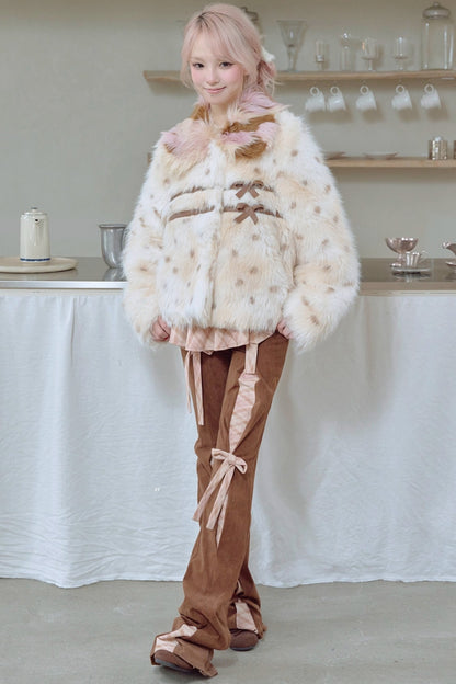 Brown Polka Dot Fur Coat
