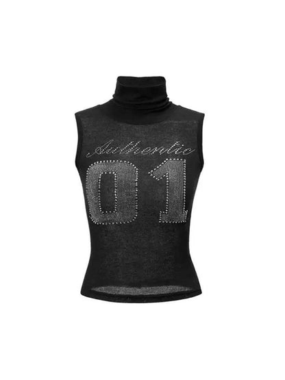 Rhinestone Numbers High Neck Mesh Vest