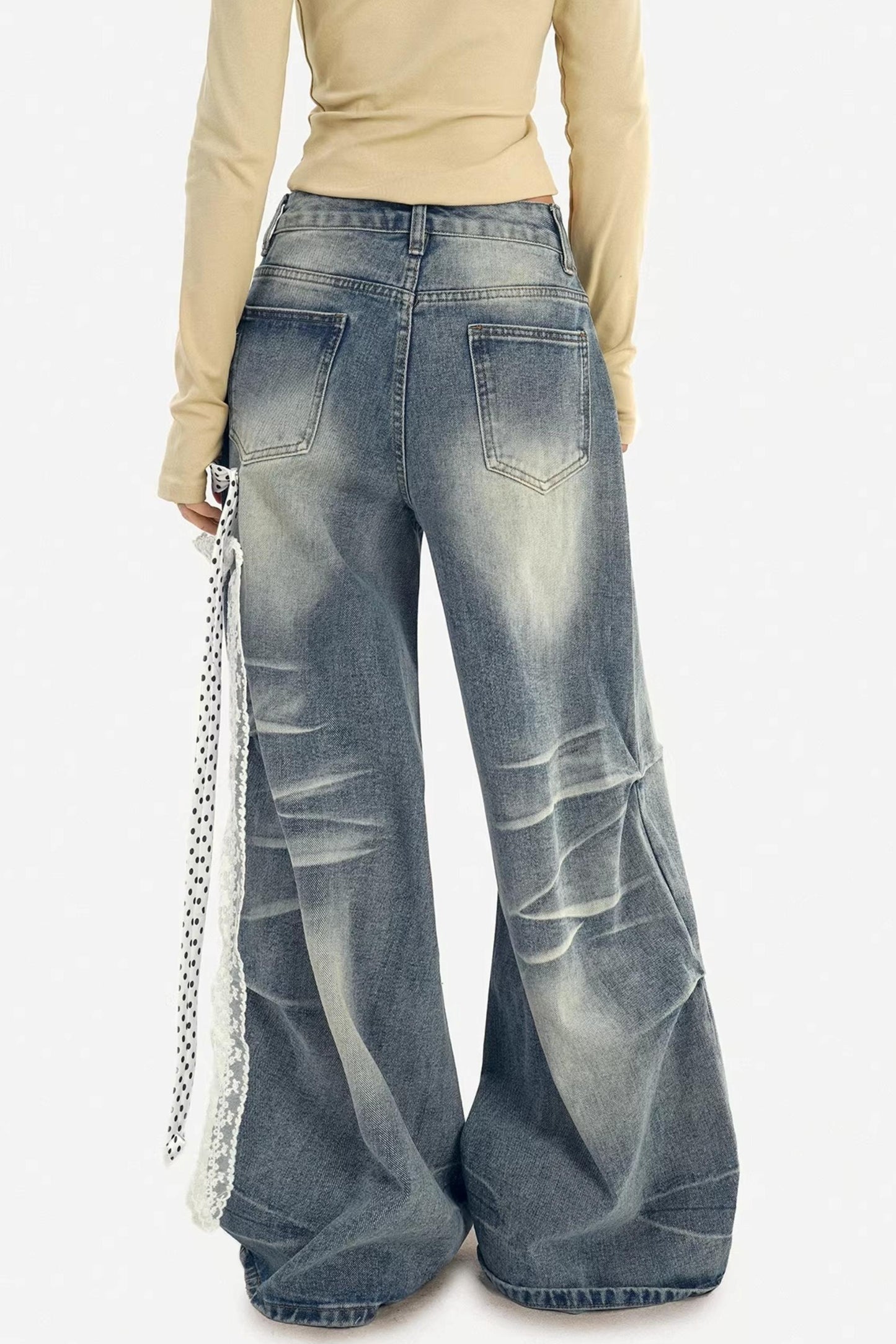 Textured Wide-Leg Denim Pants