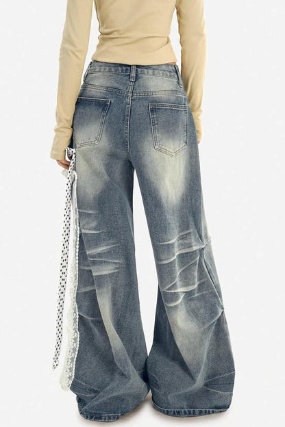 Textured Wide-Leg Denim Pants