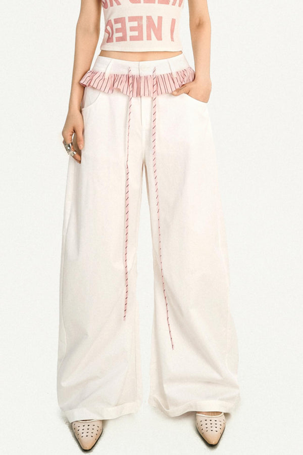 Striped Lace Wide-Leg Pants