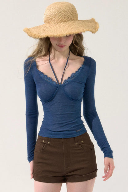 Lace Trim V-Neck Top