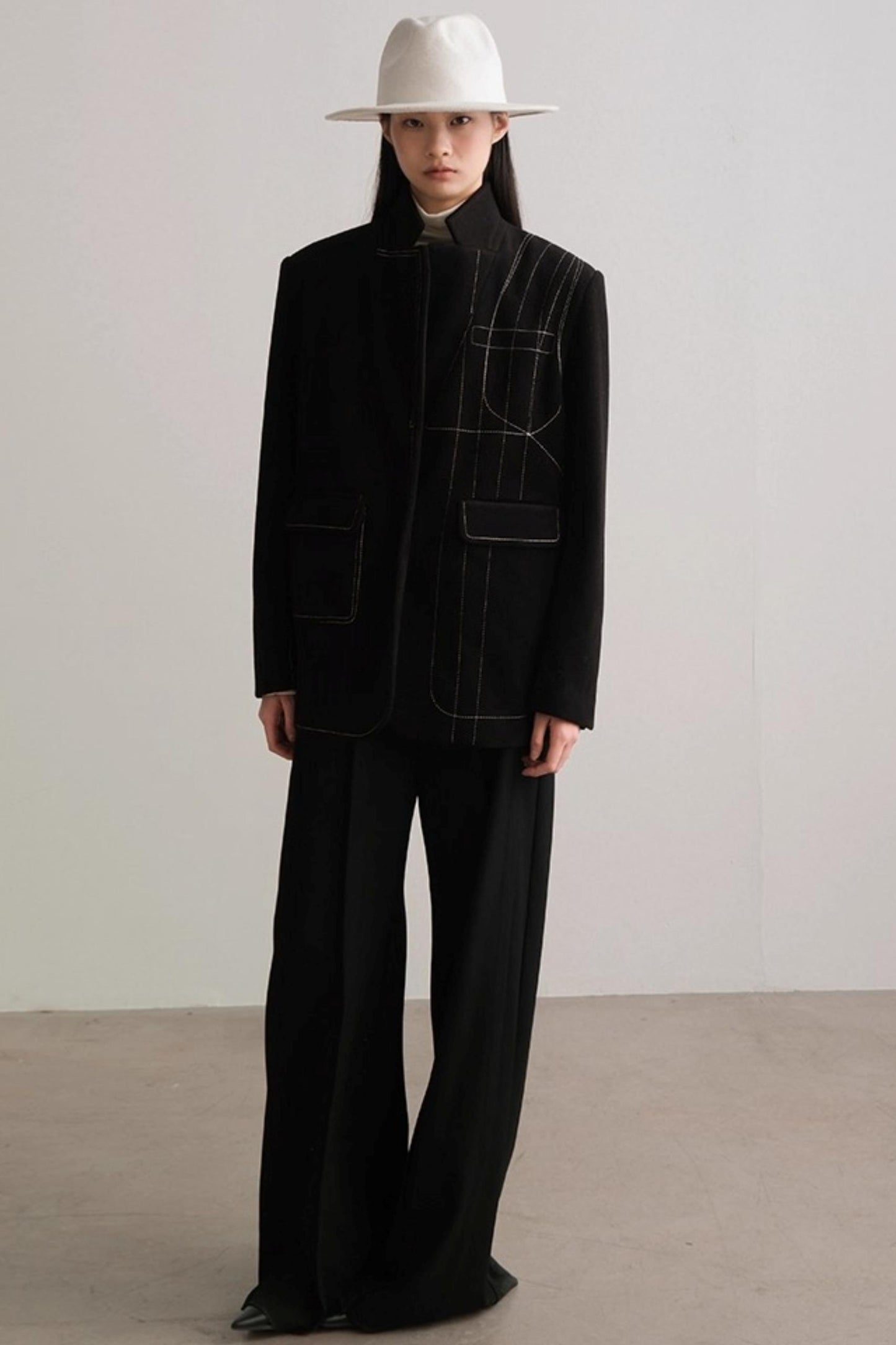 Shadow Pleats Wide-Leg Pants