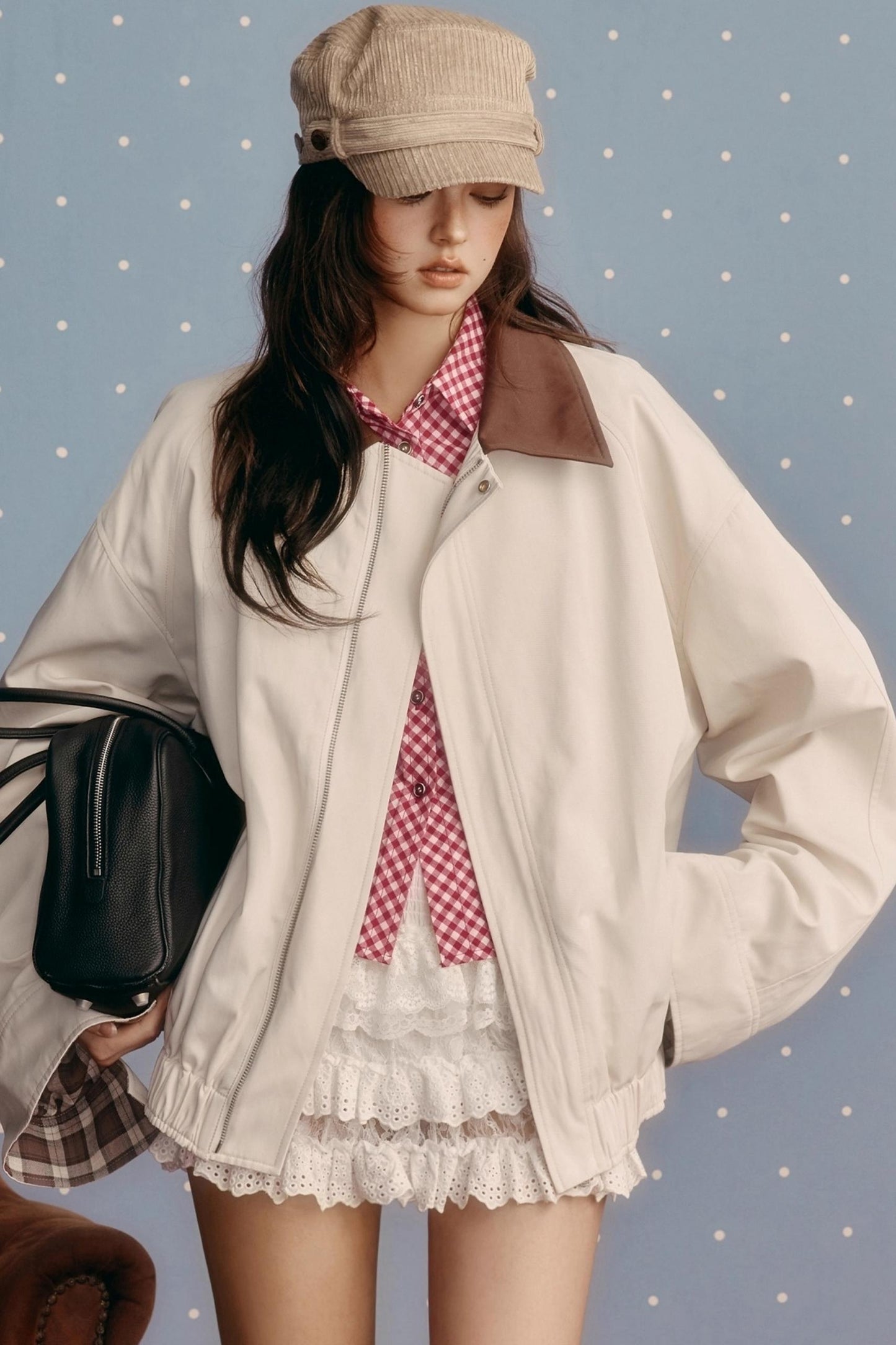 Retro Preppy Contrast Lapel Short Coat