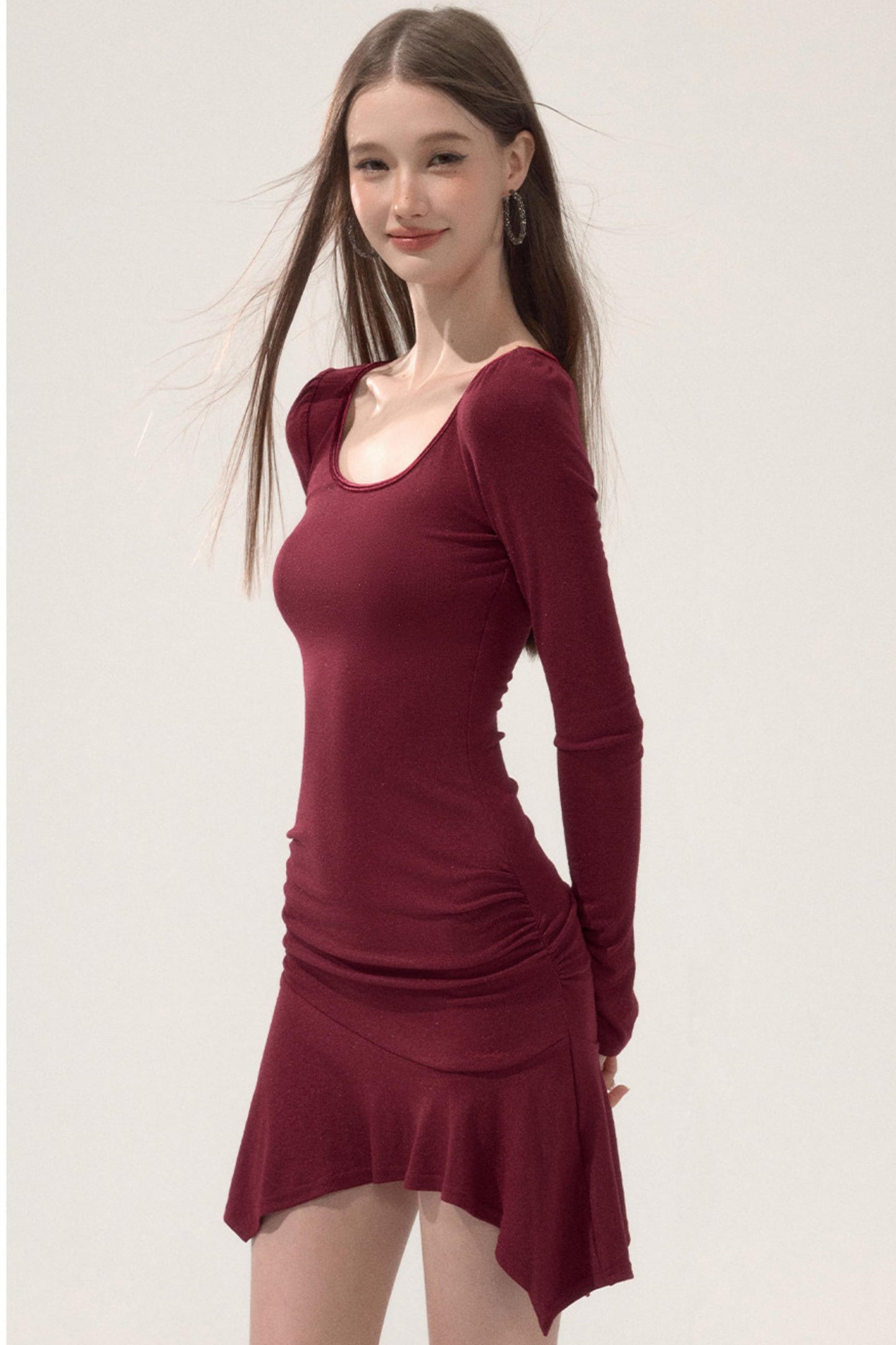 Ruffled Elastic Slim Dress