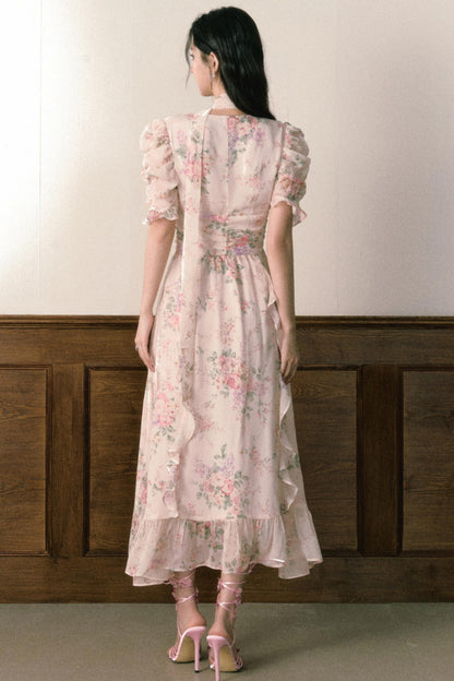 Pink Chiffon V-Neck Summer Dress