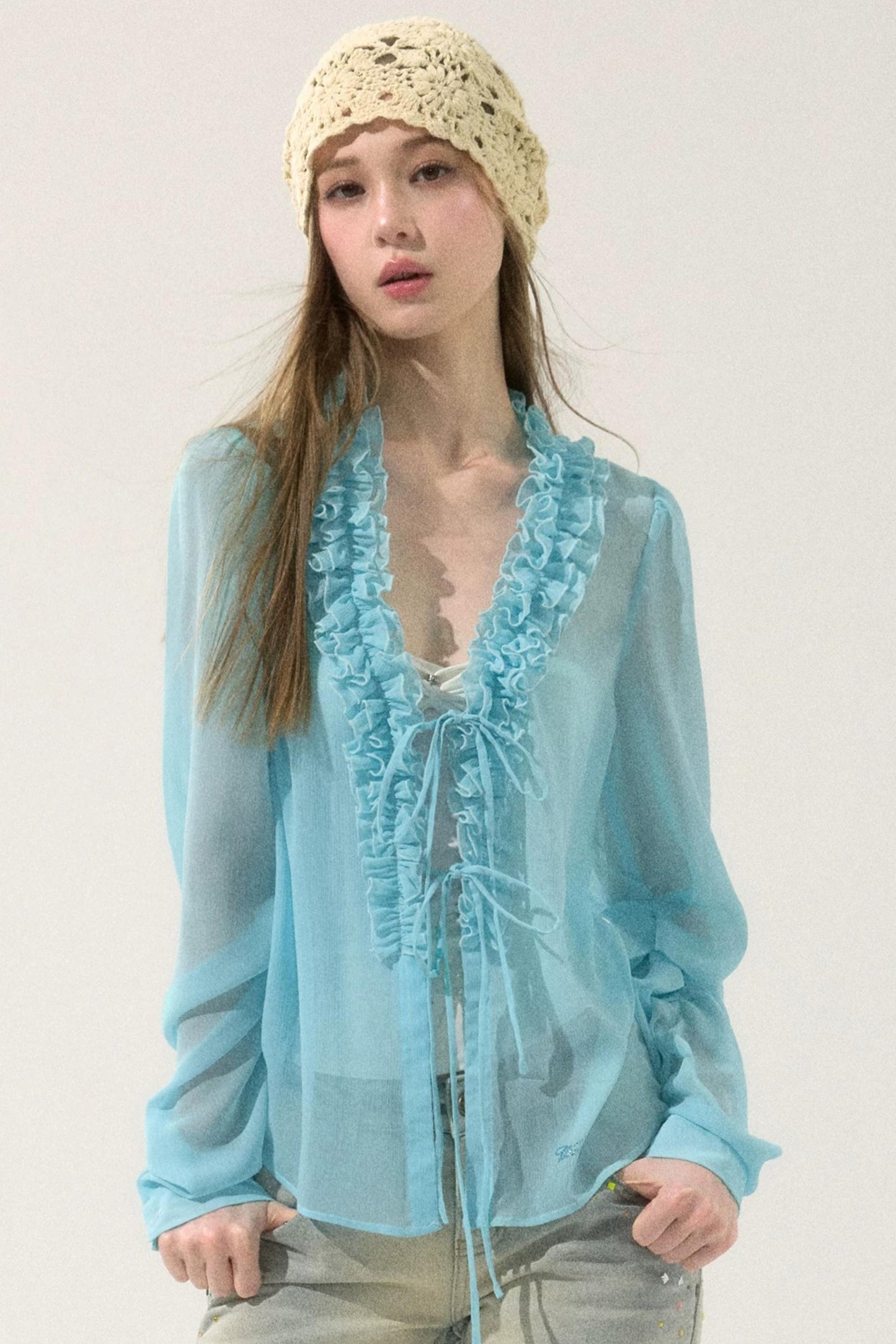 Chiffon Lace-Up Cardigan Shirt