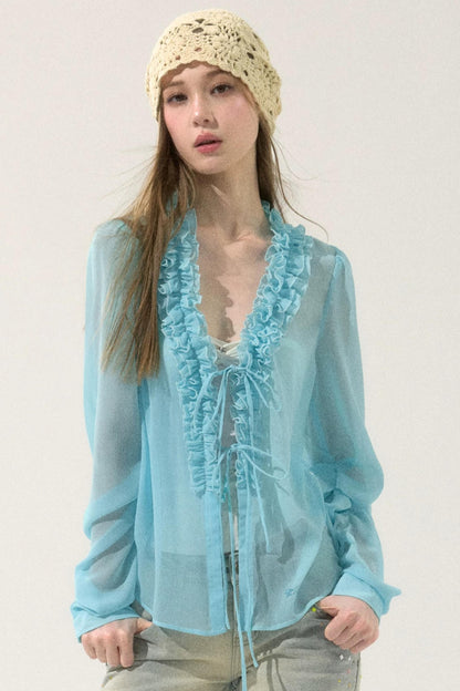 Chiffon Lace-Up Cardigan Shirt