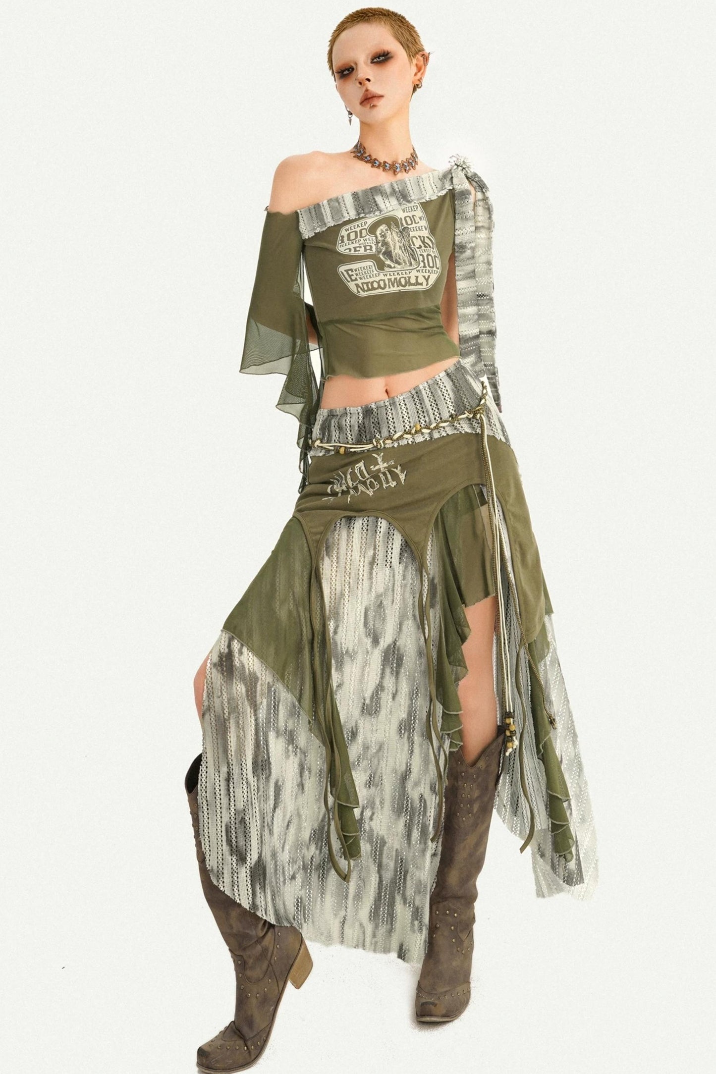 Irregular Patchwork Mesh Skirt