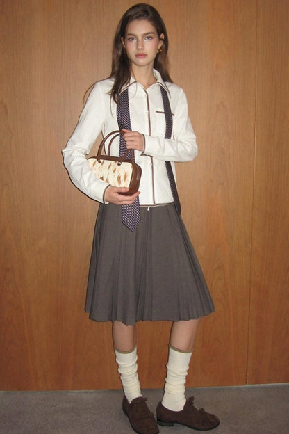 Gray Wool Blend Pleated Skirt