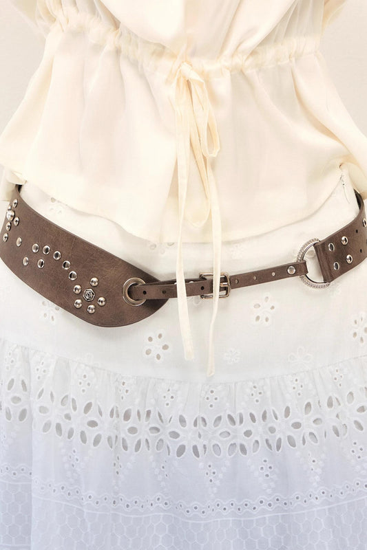 Irregular Brown Leather Adjustable Belt