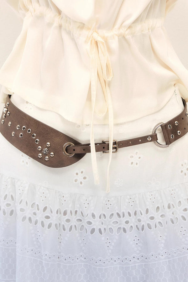 Irregular Brown Leather Adjustable Belt