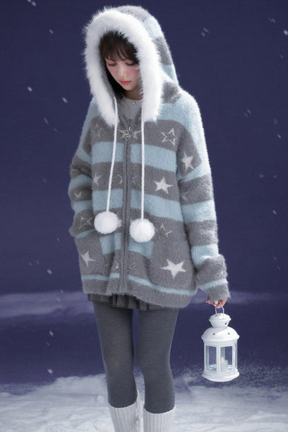 Gray-Blue Striped Star Sweater