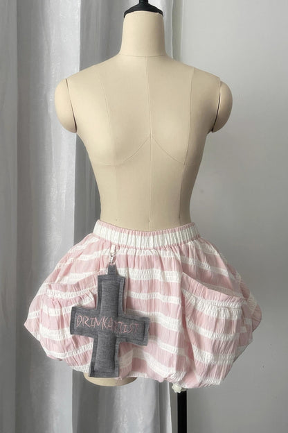 Striped Embroidered Bud Pumpkin Skirt