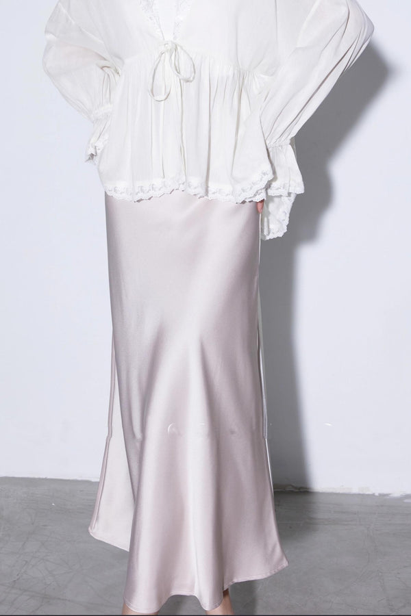 Elegant Glossy Draped Satin Skirt