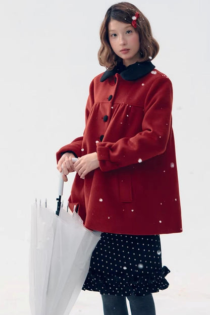 Red Bow Woolen Coat