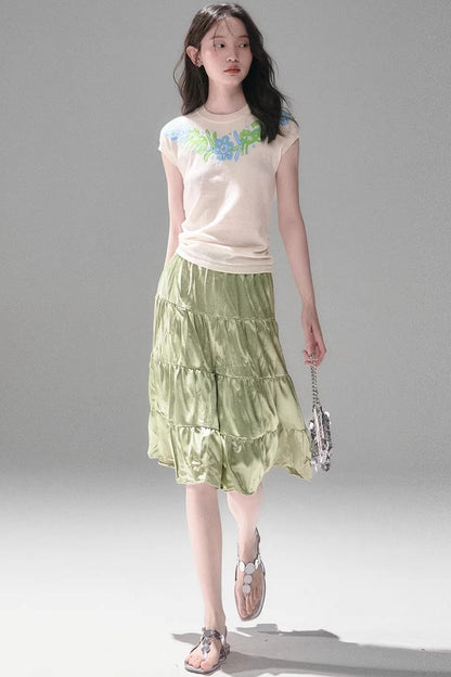 Sparkling Pearlescent Satin Skirt