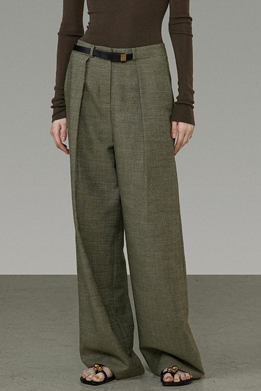 Draped Straight-Leg Suit Pants