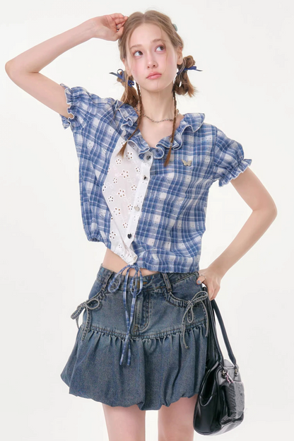 Plaid Patchwork Summer Blouse