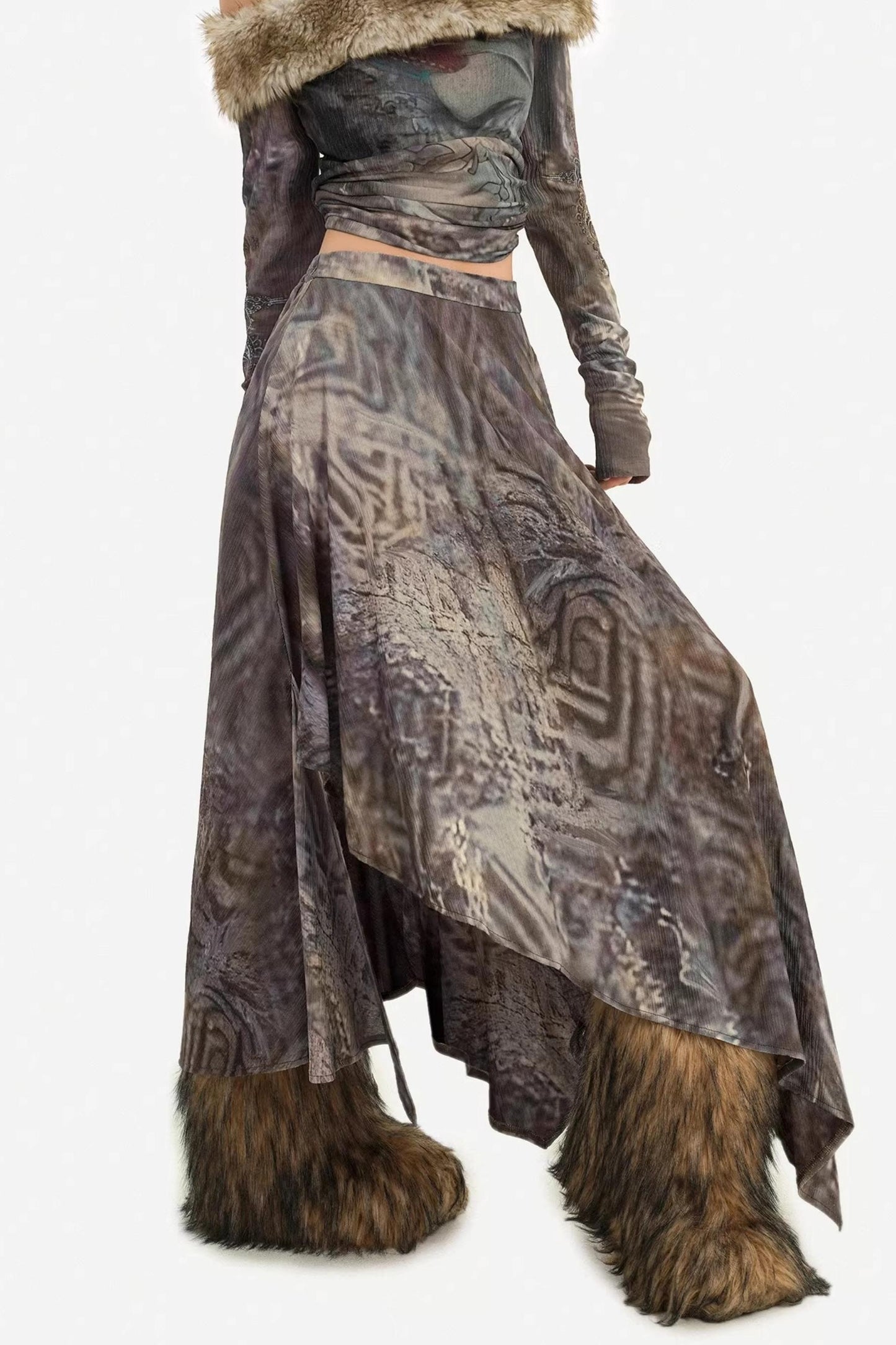 Retro Fur Collar Two-Piece Suit Set