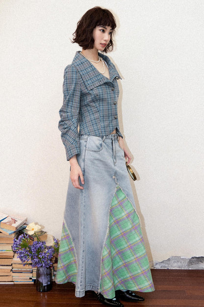 Plaid Embroidered Blazer Top